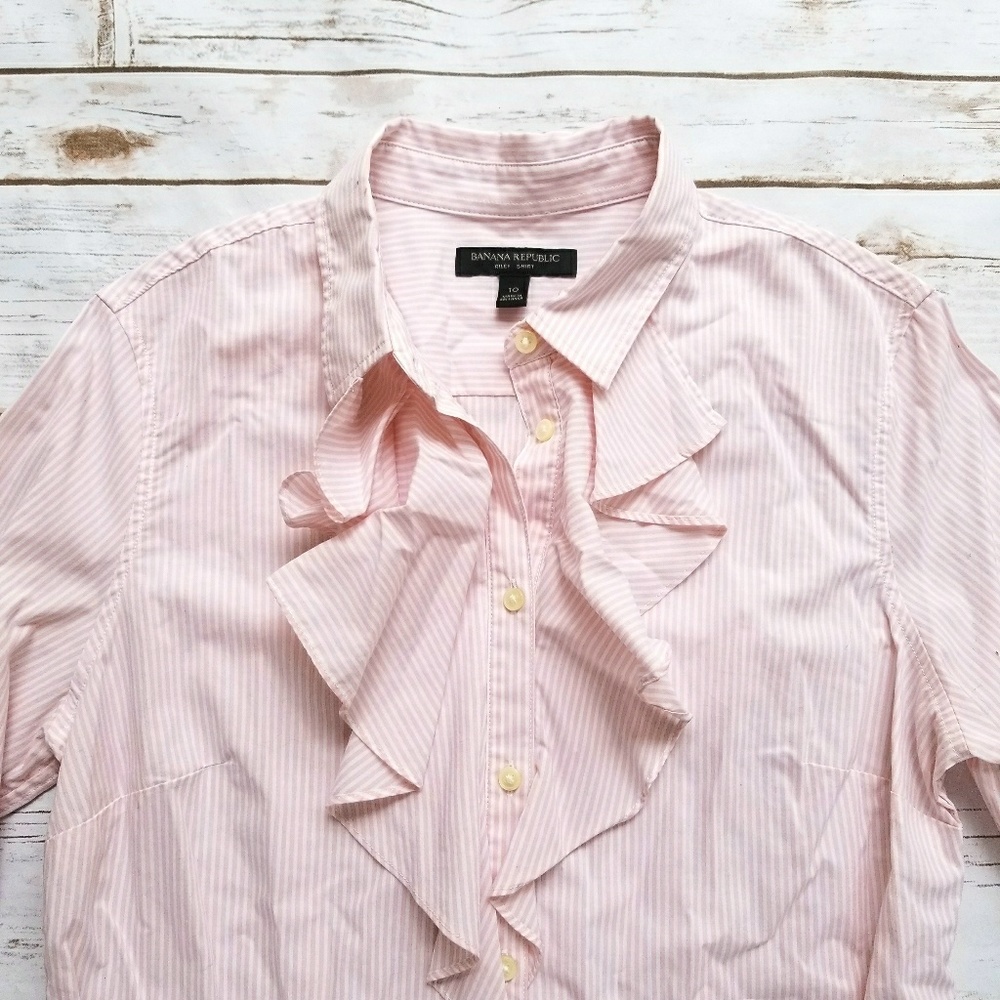 Banana Republic Pink & White Stripe Ruffled Blouse